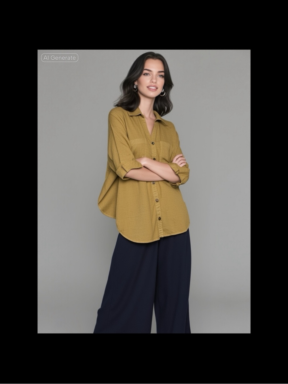 Kut from the Kloth Olive-Mustard Button Front Shirt